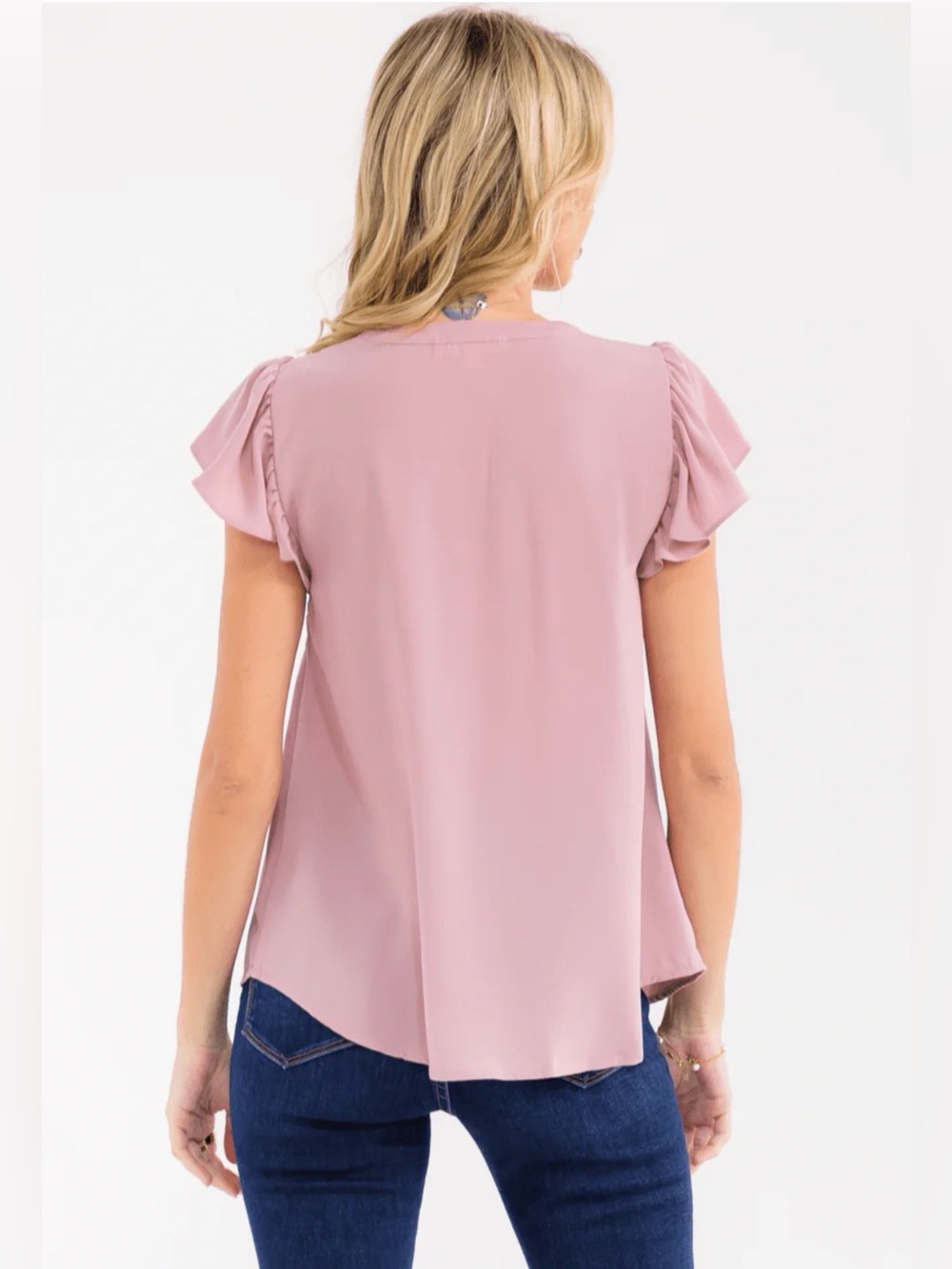 Lace Flutter Sleeve Blouse - Dusty Rose - Picture 2 of 5